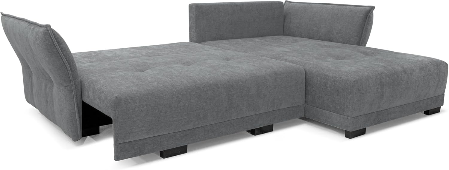 COMFORTE Deluxe L Ecksofa mit Schlaffunktion und Bettkasten, universell montierbar, 250 x 187 x 95 cm, Rosario-Stoff (Grau)