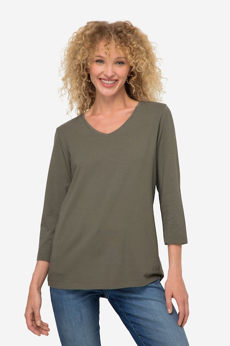 T-Shirt, V-Ausschnitt, 3/4-Ärmel, OEKO-TEX
