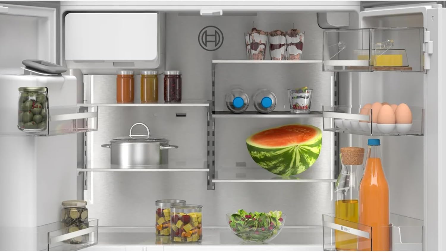 Bosch KFD96APEA, Serie 6, Smarter XXL-French Door Kühlschrank, 183 x 90,5 cm, 375 L Kühlen & 199 L Gefrieren, NoFrost, Eis- und Wasserspender, VitaFresh für längere Frische, Gebürsteter Stahl