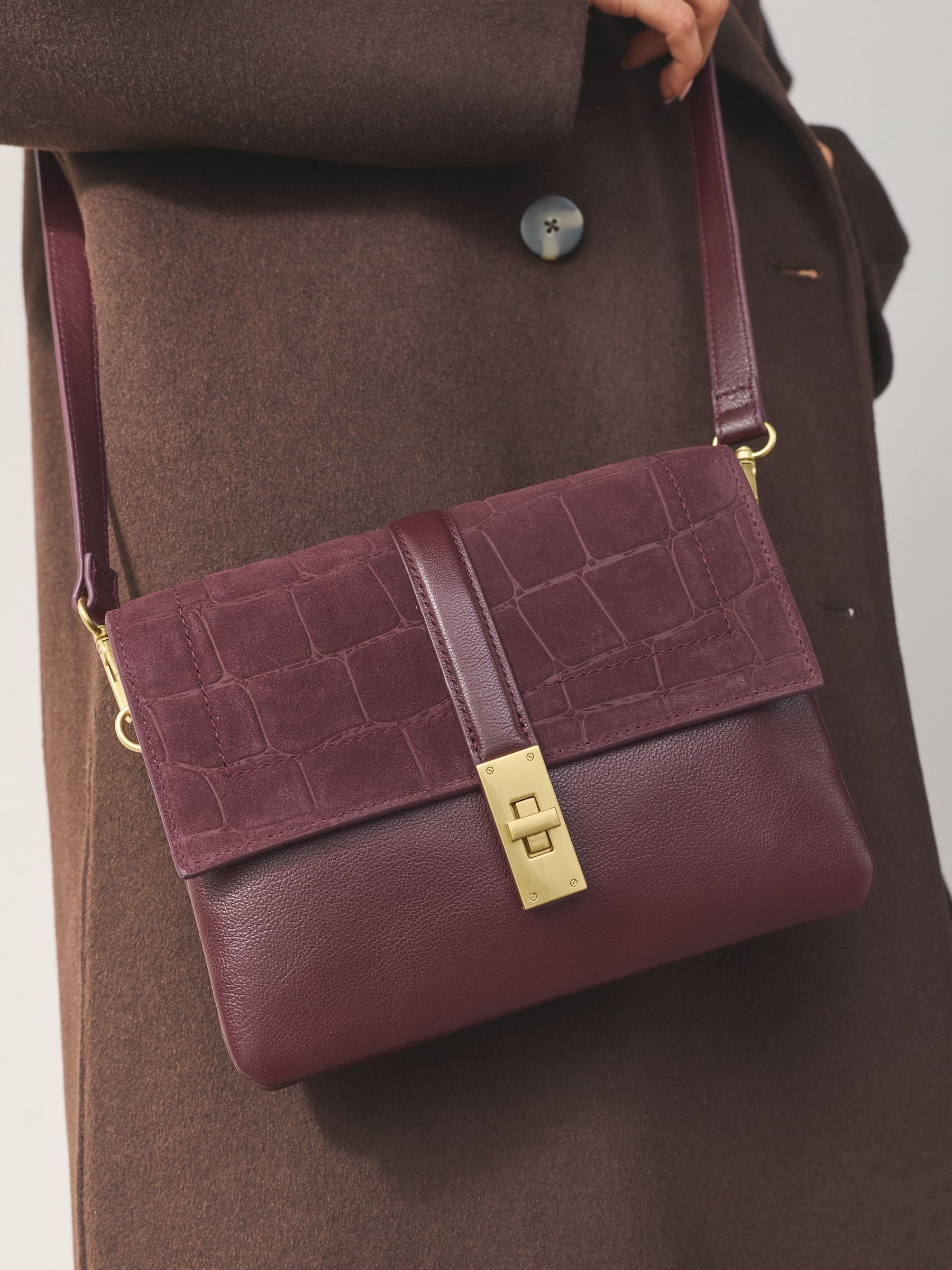 Bordeauxrood - Crossbodytas met imitatie krokodillenleer