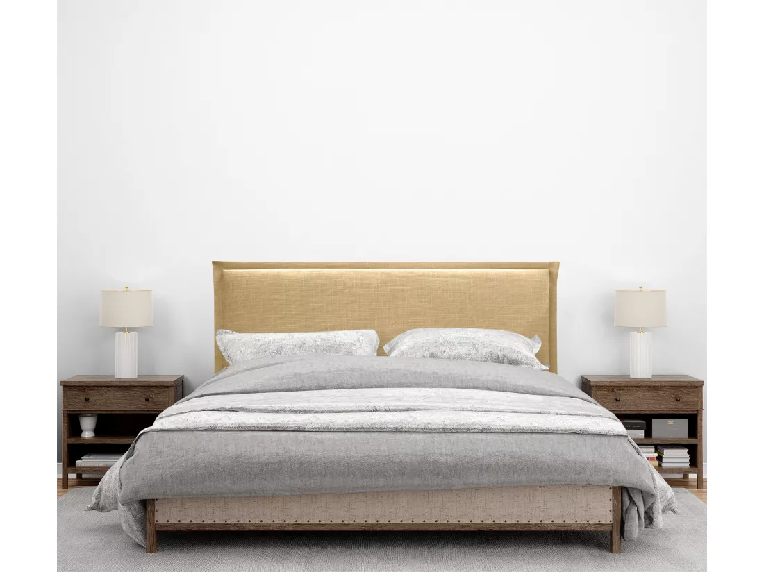 DHOME Tête de lit en lin naturel uni avec passepoils 160x50cm Lits 150/160 - Moutarde