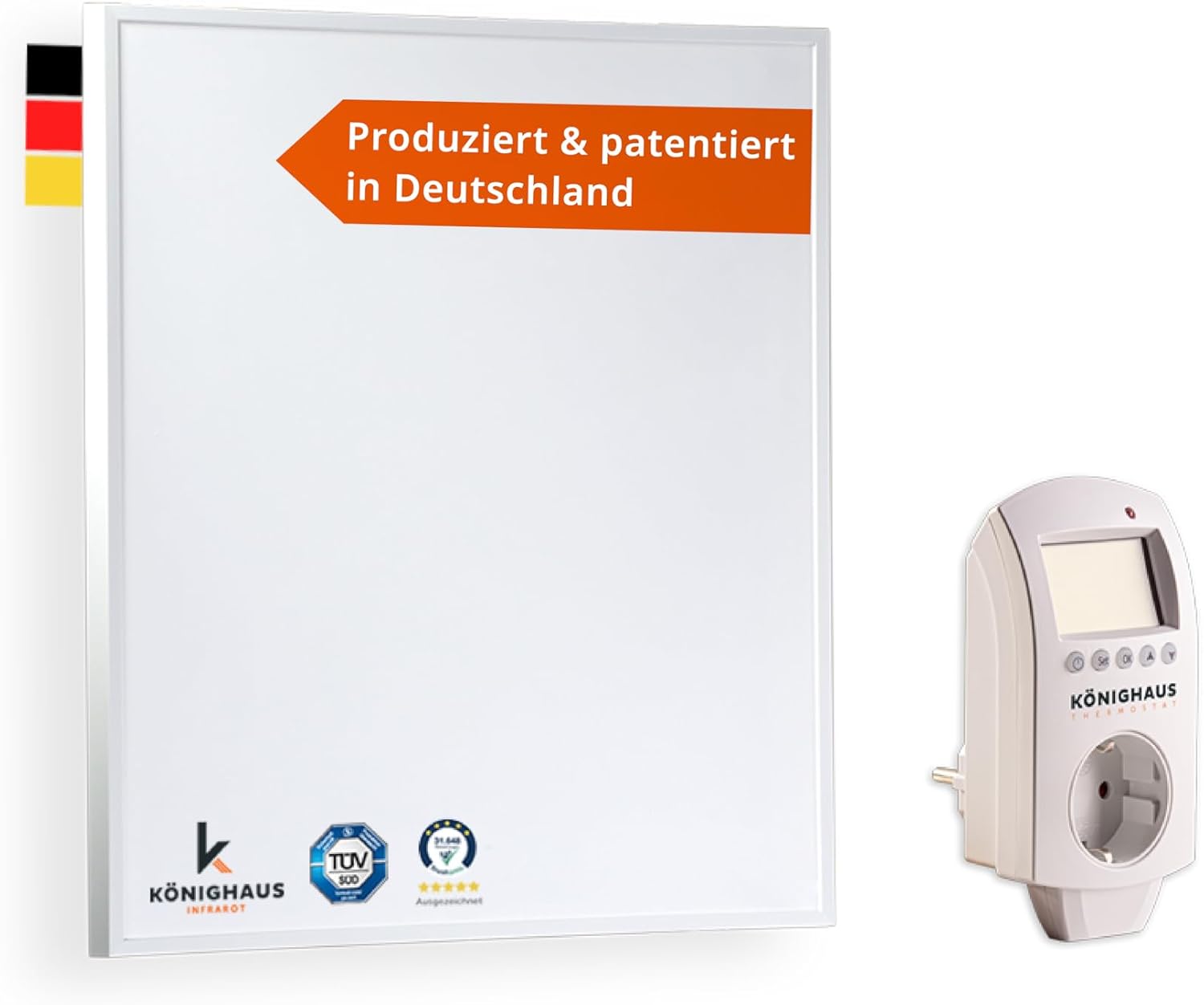 Könighaus Infrarotheizung - 130 Watt mit TÜV SÜD + 5 Jahre Herstellergarantie ✓ Doppelter Überhitzungsschutz ✓ Heizkörper in 2-4 min auf Betriebstemperatur ✓ inkl. Thermostat
