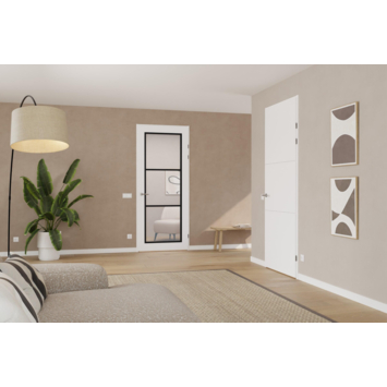 Arne & Bodil binnendeur ABB104 blank glas - extra wit afgelakt - glaslat diep zwart