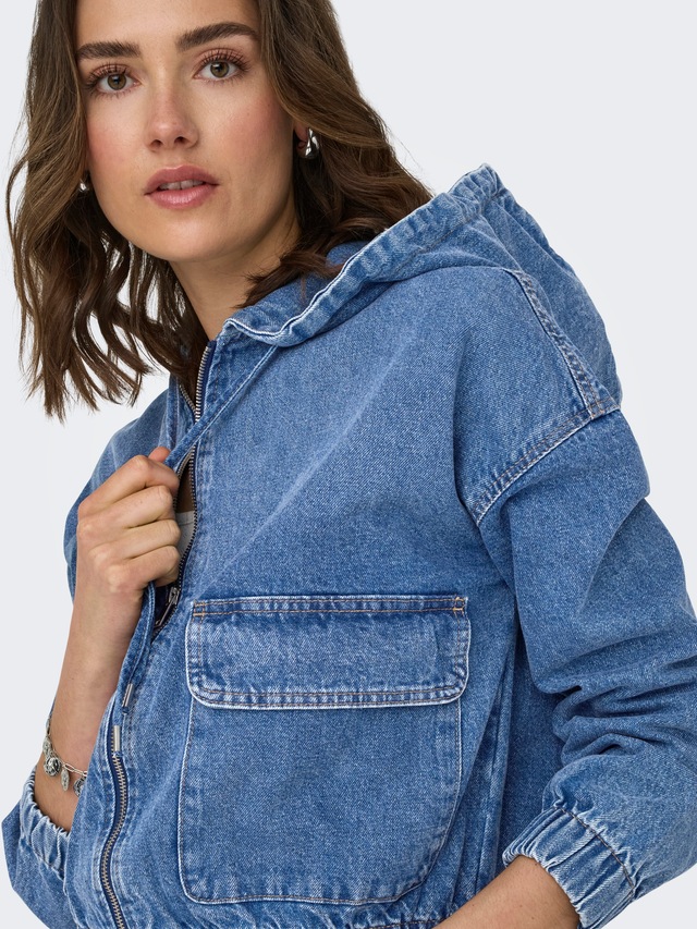 ONLY Jeansjacke »ONLKENZIE – Jeansblouson mit Kapuze und Reissverschluss« mit Kapuze unifarben, modisch, regular fit, Denim, Kapuze