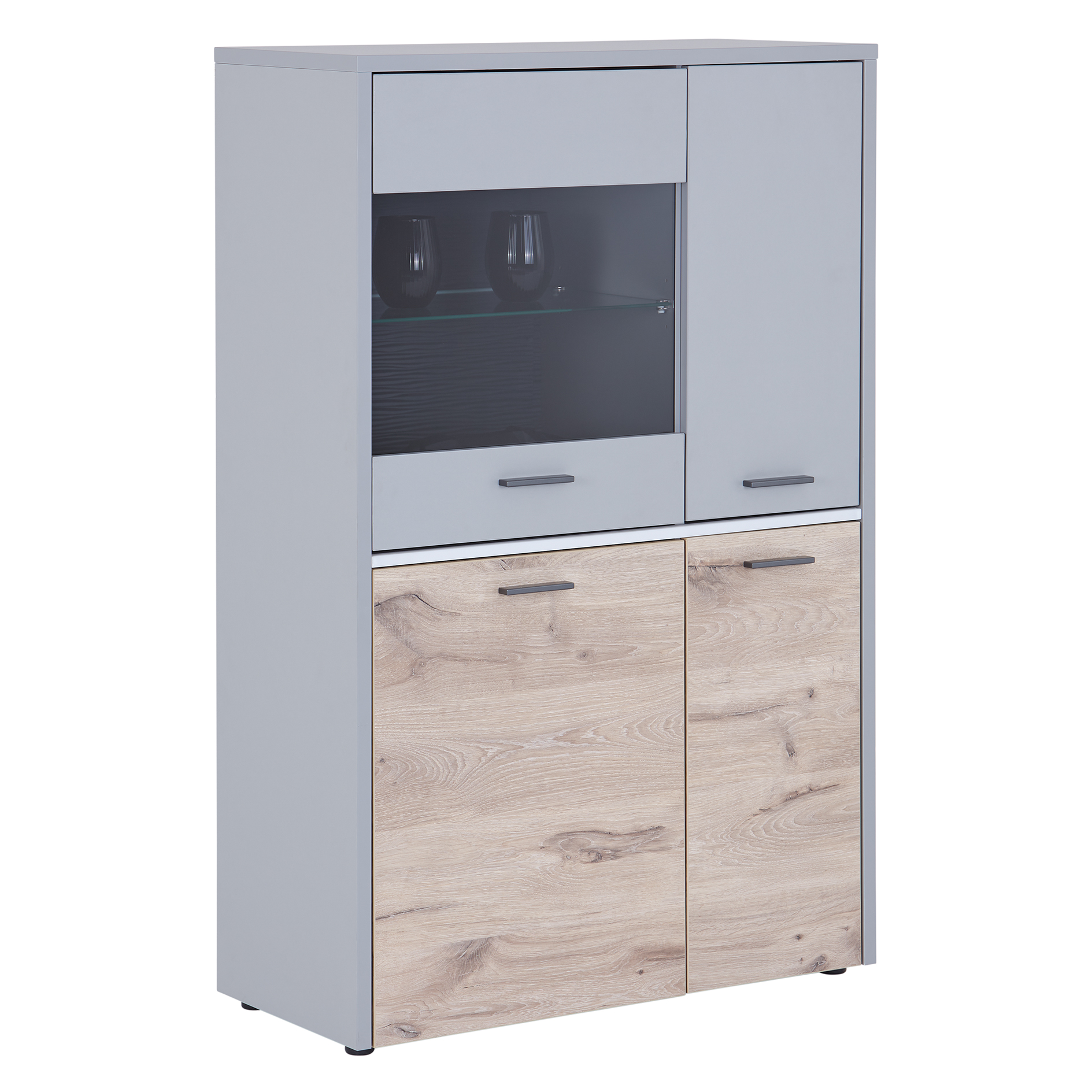 Highboardvitrine DYNAMIC - Nox Oak-hellgrau - mit Beleuchtung