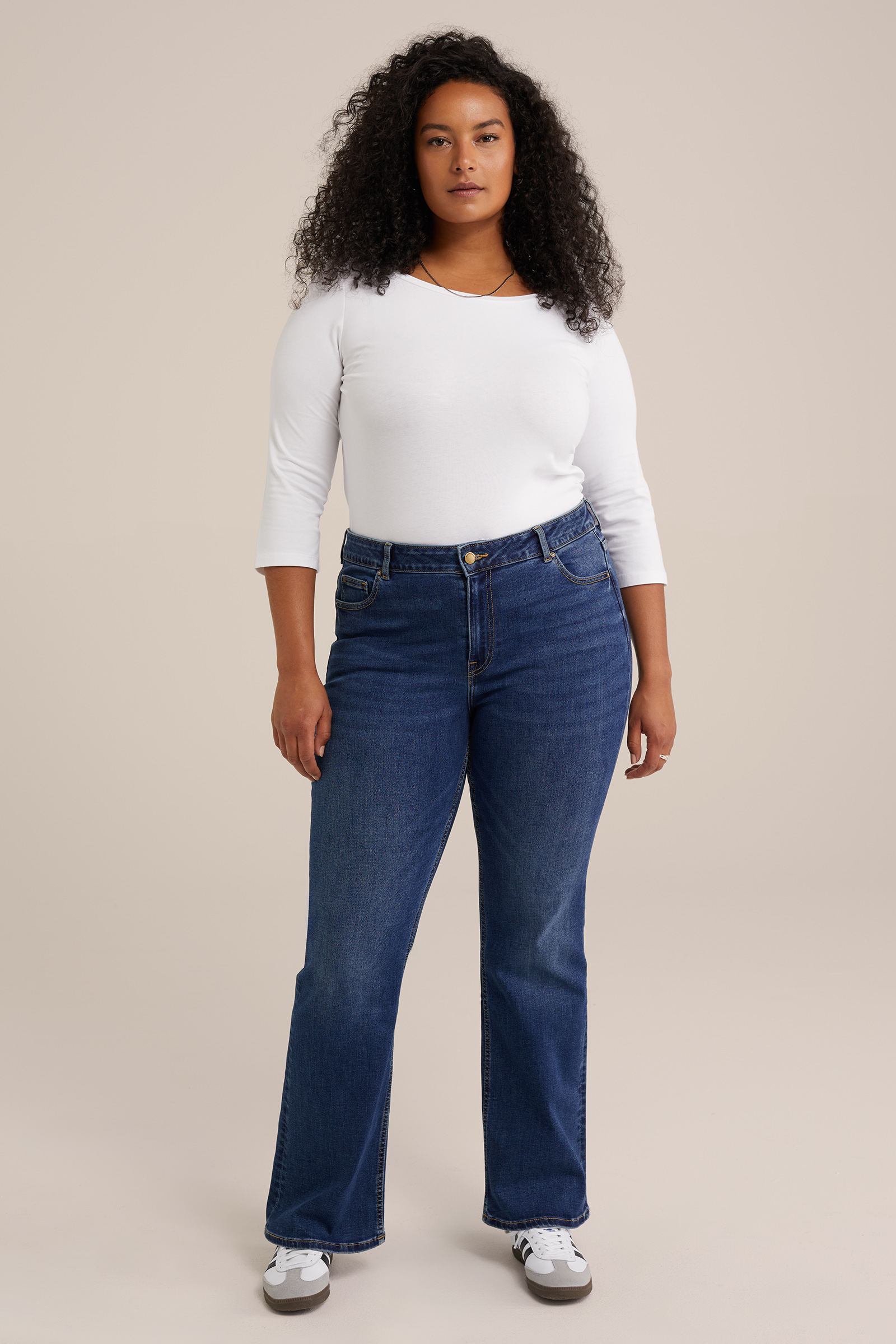 T-shirt met driekwart mouwen - Curve WE Fashion Wit