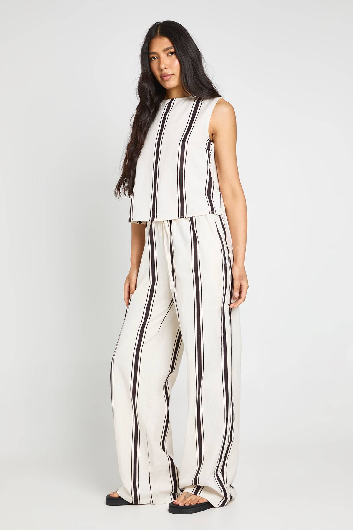 boohoo Ensemble Coordonné Tall Haut Boxy Et Pantalon Large À Rayures Effet Lin