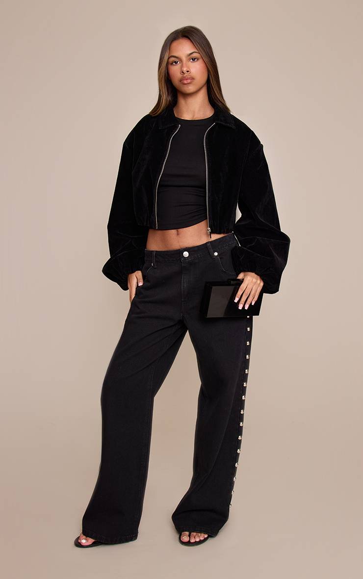 Noir Veste En Synthétique À Manches Ballon Petite