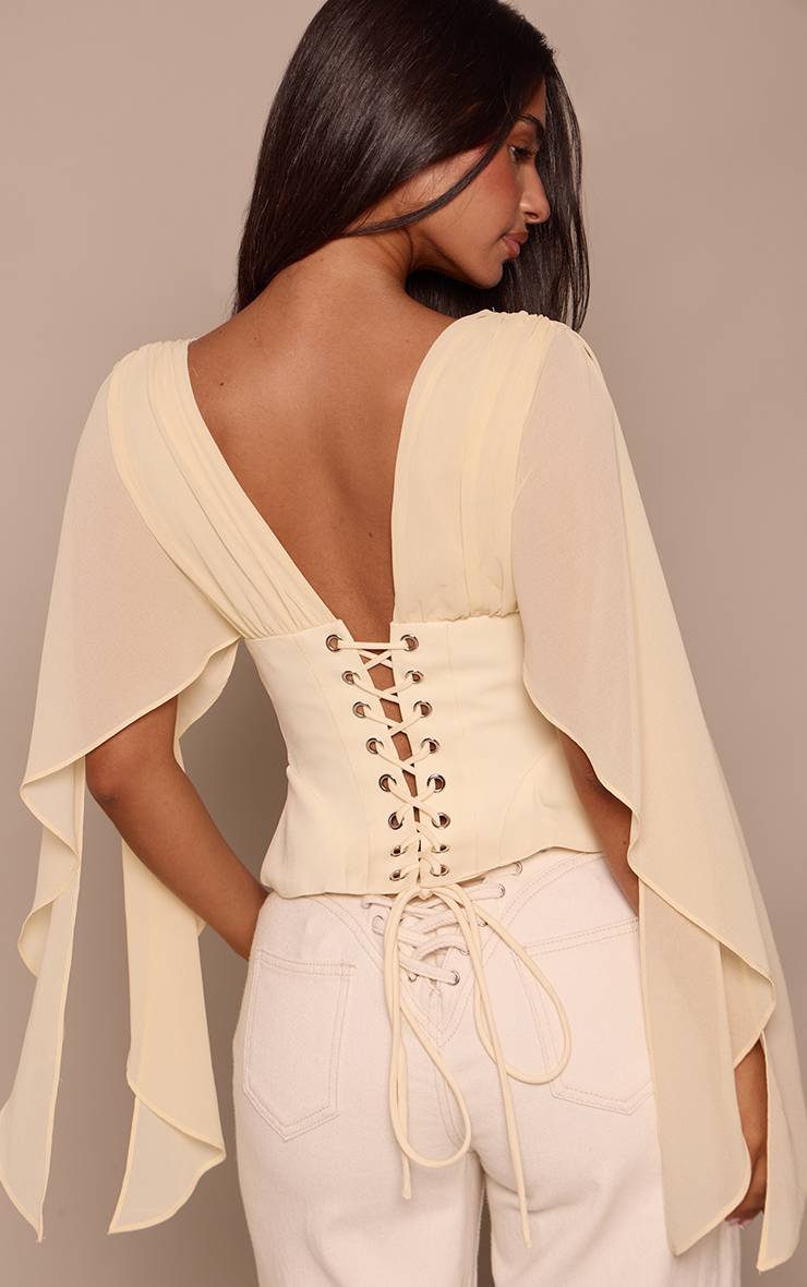 Citron Top Petite À Taille Corset Et Manches Drapées En Mousseline