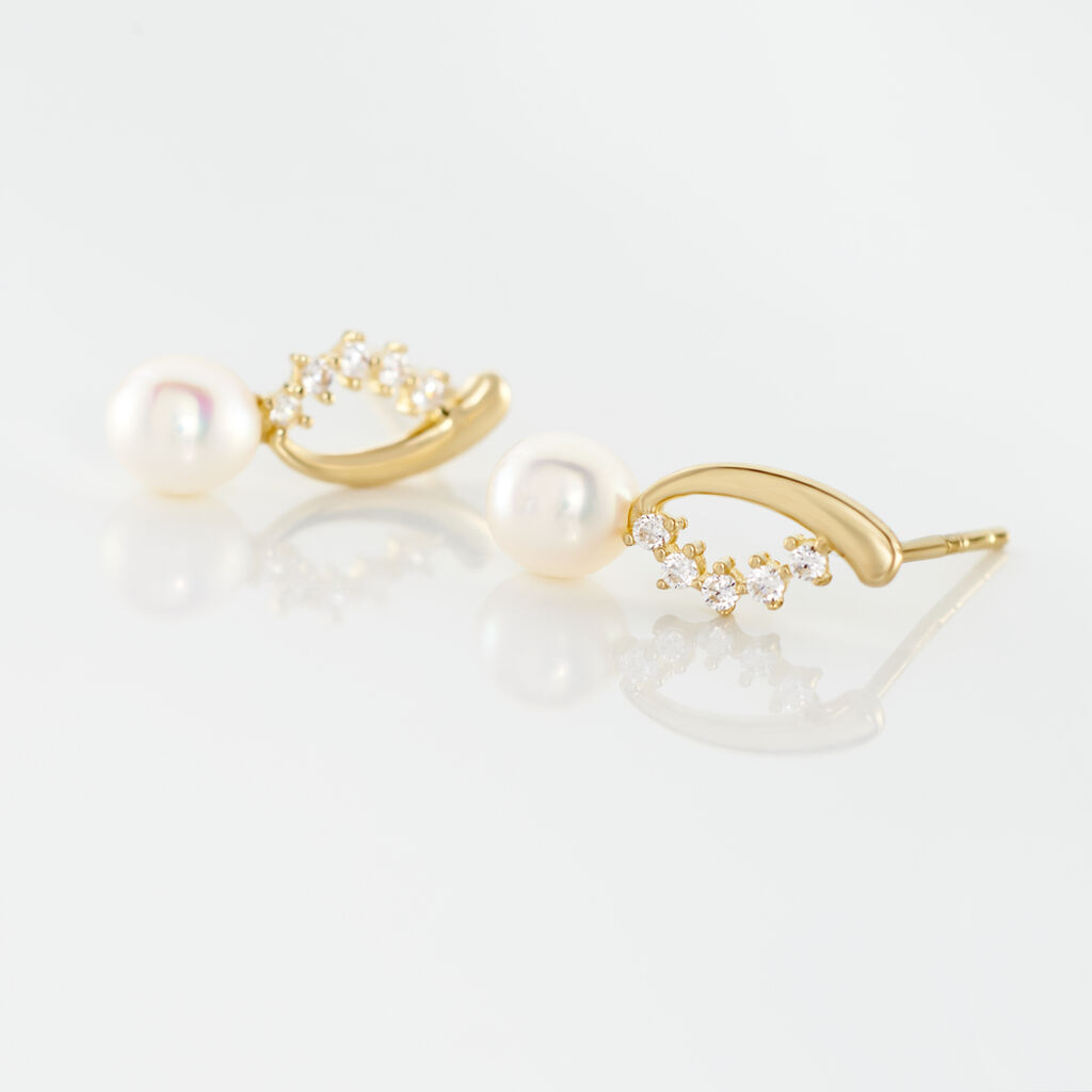 Boucles D'oreilles Puces Dominga Or Jaune Perle De Culture Et Oxyde