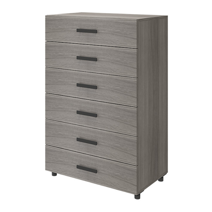 Commode sur pieds effet chêne grisé 6 tiroirs GoodHome Atomia H. 112,5 x L. 75 x P. 45 cm