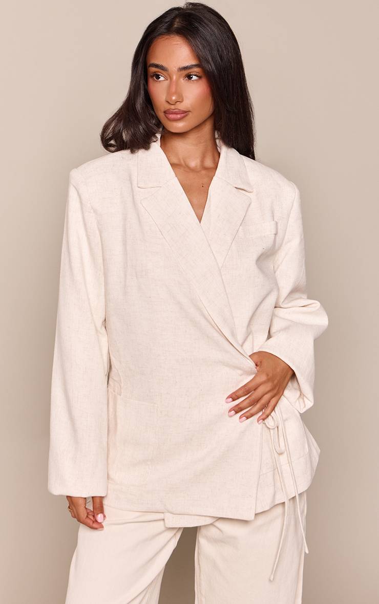 Gris Blazer En Lin Beige Clair Avec Lien Latéral