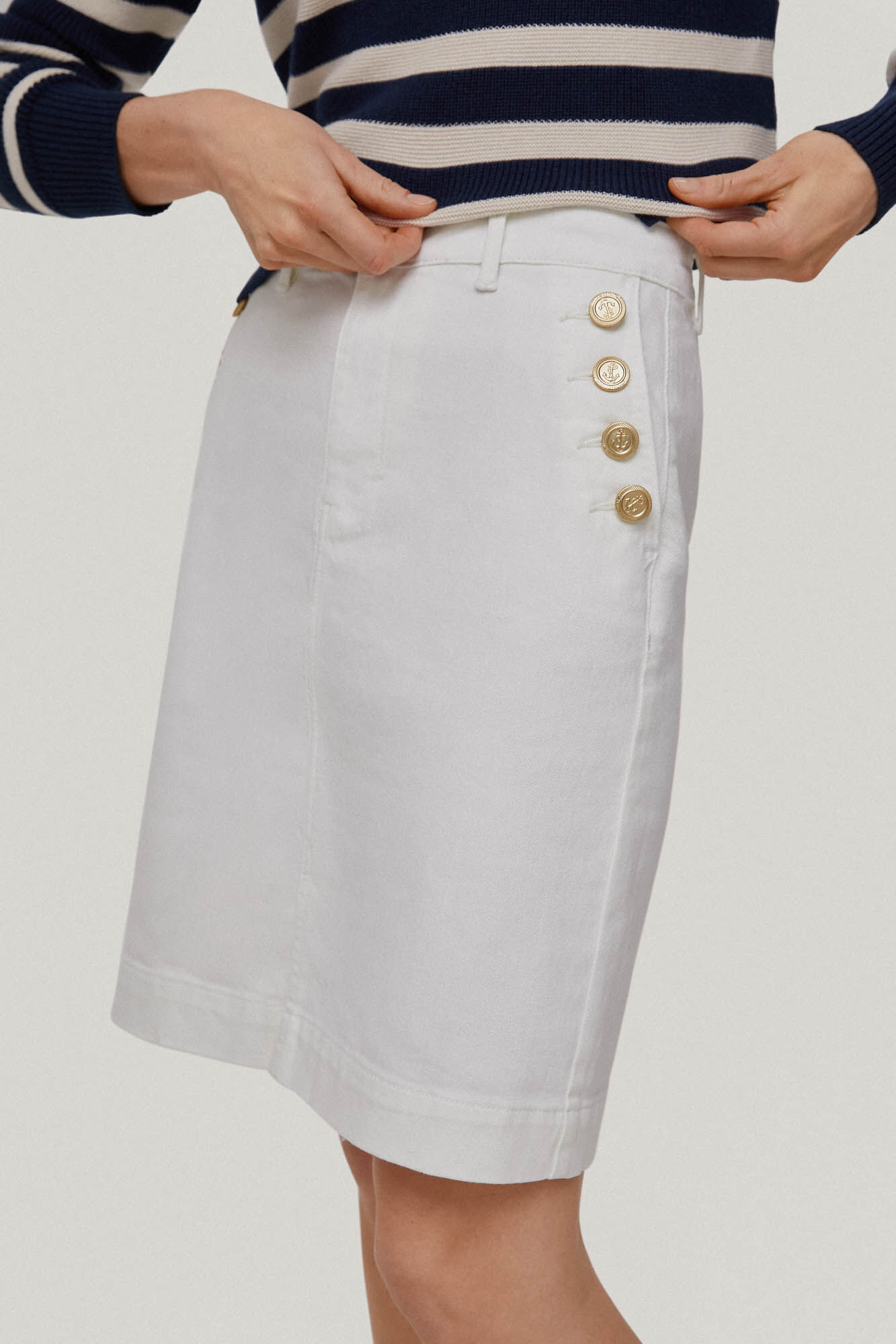 Saia jeans com botões - Branco-sujo