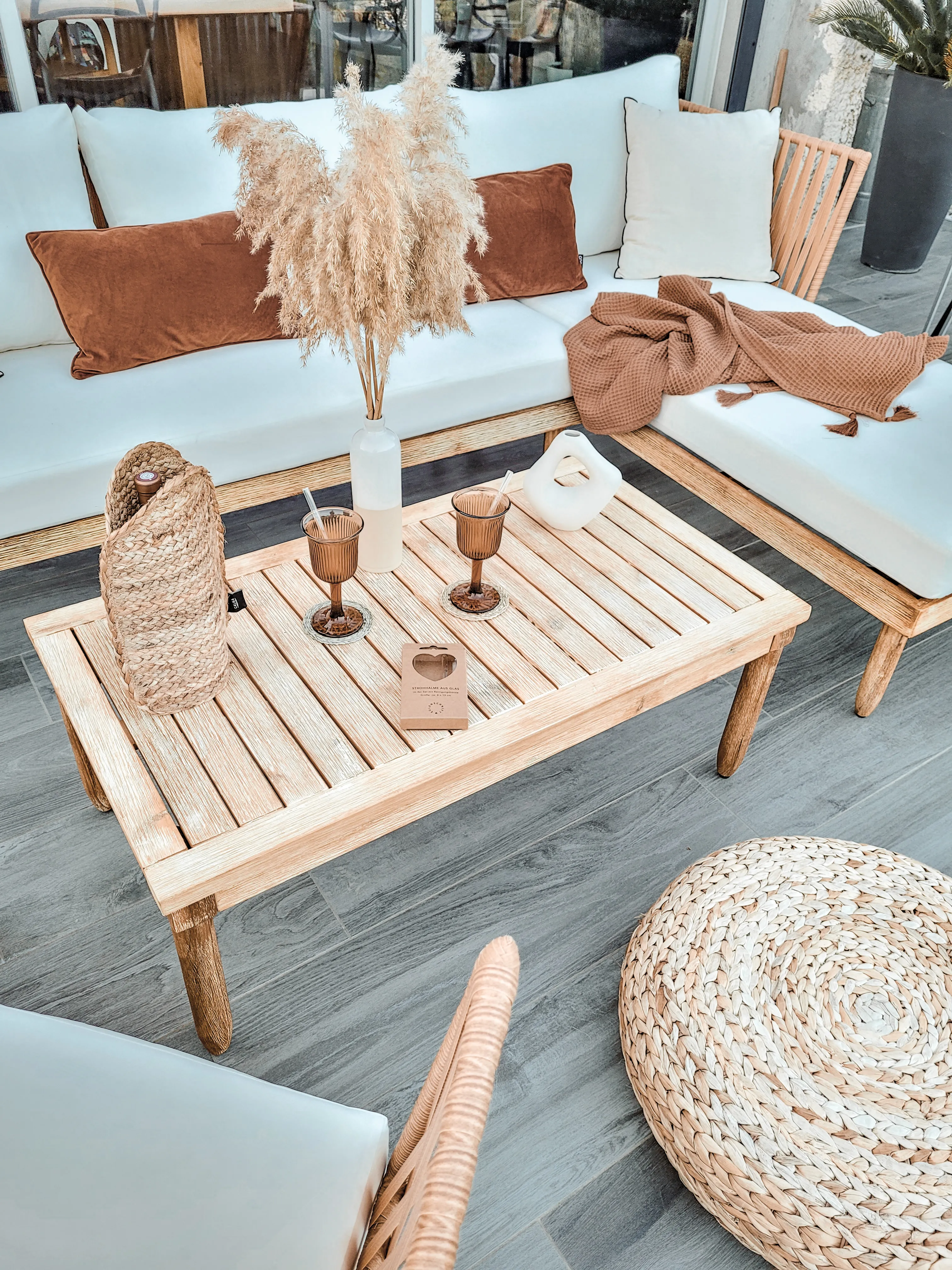 Loungeset met tafel 4-zits CREMONA rechtszijdig Acaciahout Gebroken wit