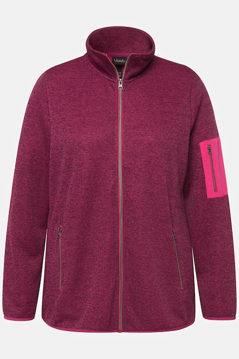 Strickfleece-Jacke, Stehkragen, Zipptaschen