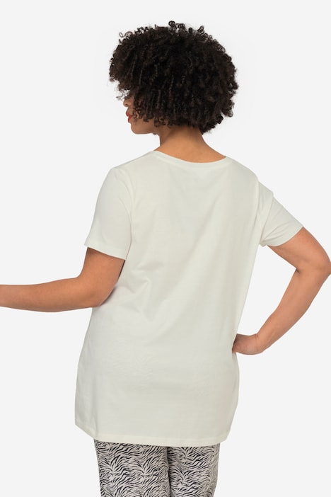 T-Shirt, Pailletten-Schriftzug, V-Ausschnitt, Halbarm