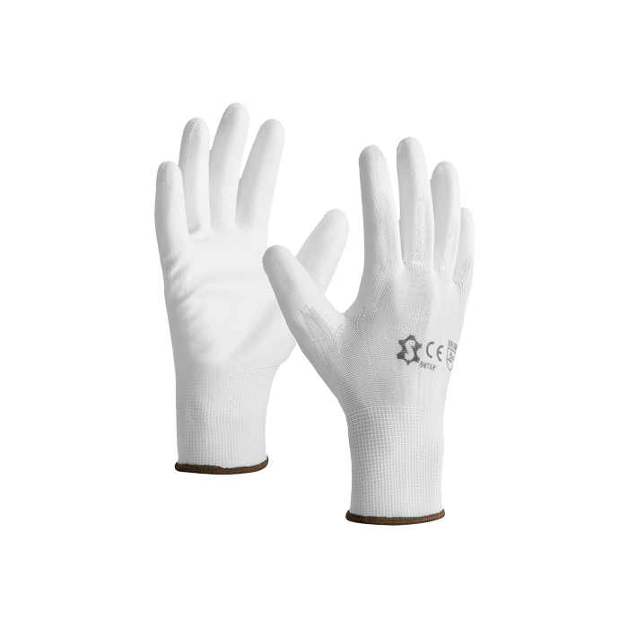 Polyester handschoen met PU coating wit maat 11 per paar (6151802338359)