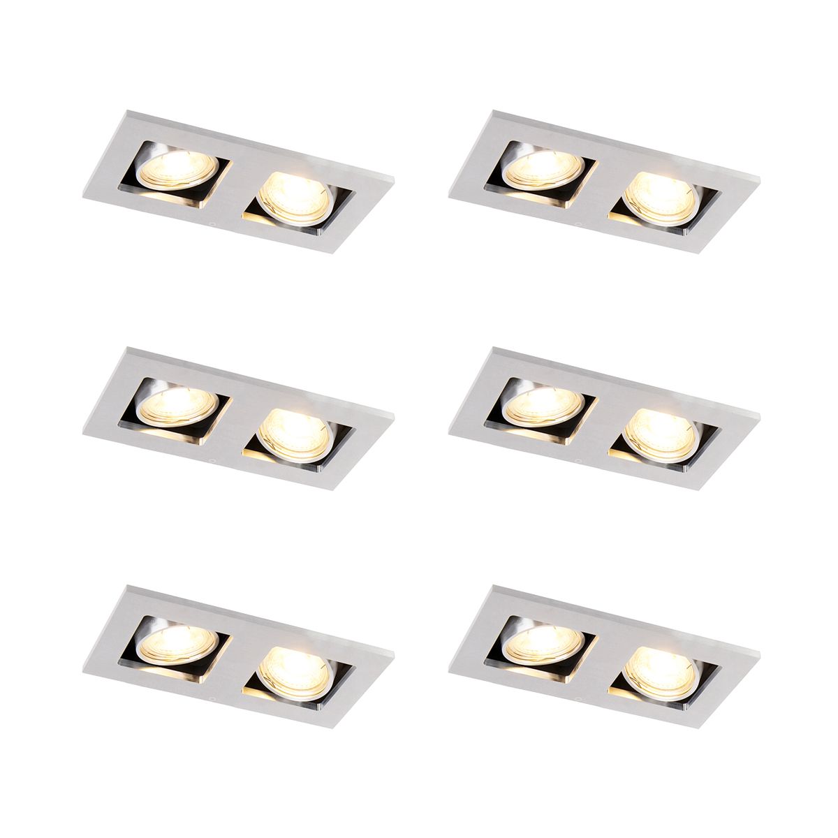 Set van 6 Inbouwspot aluminium rechthoekig 2-lichts - Qure