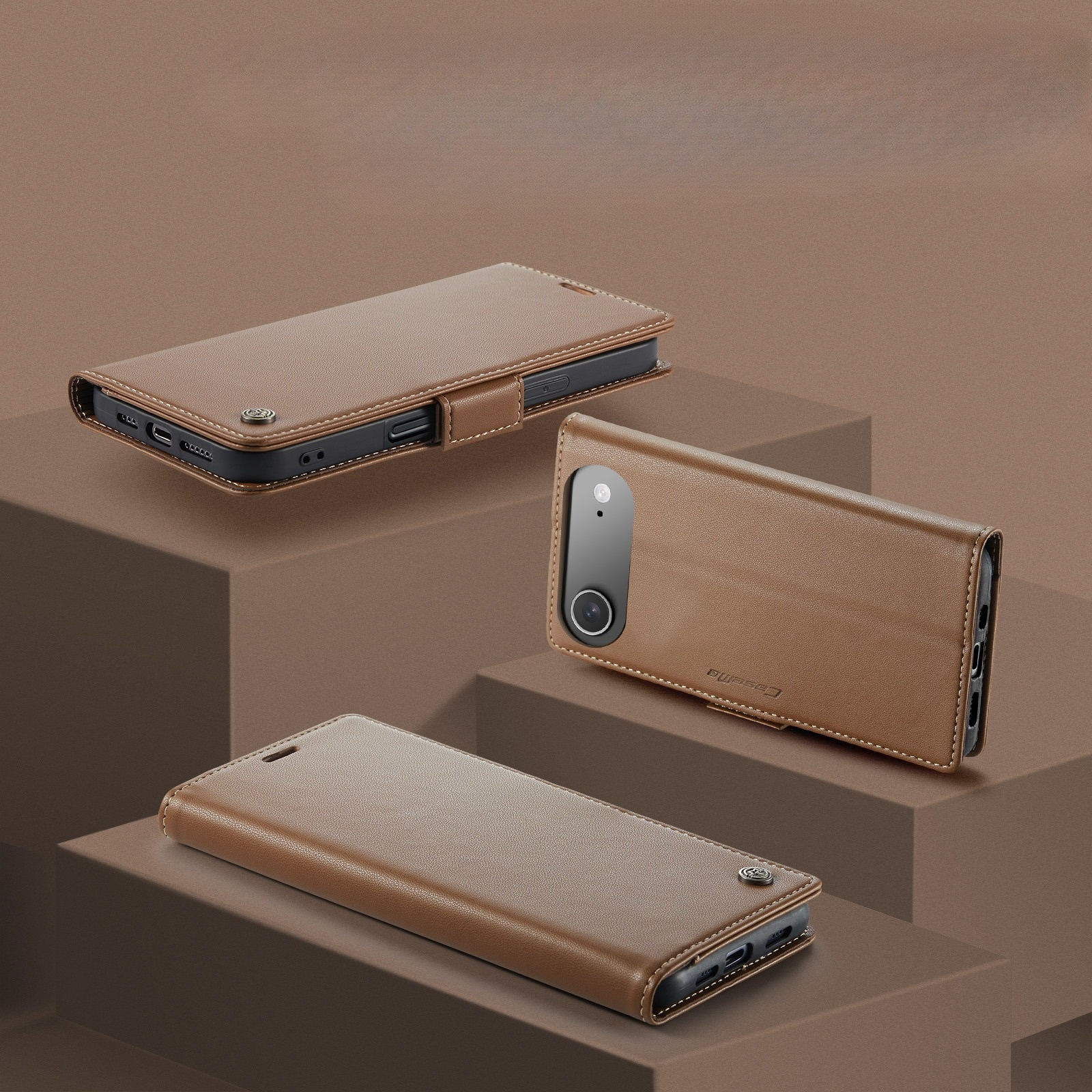 iPhone Air Leder Tasche Flip Wallet Etui mit Kartenfächern Litchi Look (RFID Schutz) - Braun