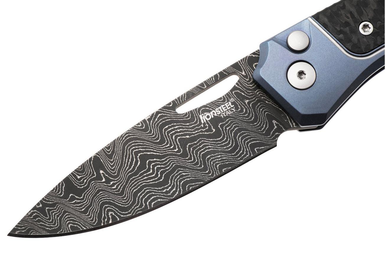 LionSteel Twain Chad Nichols Scrambled Damascus TW-D-BL Blue Titanium, Carbon Fiber, zakmes, Gianni Pauletta design