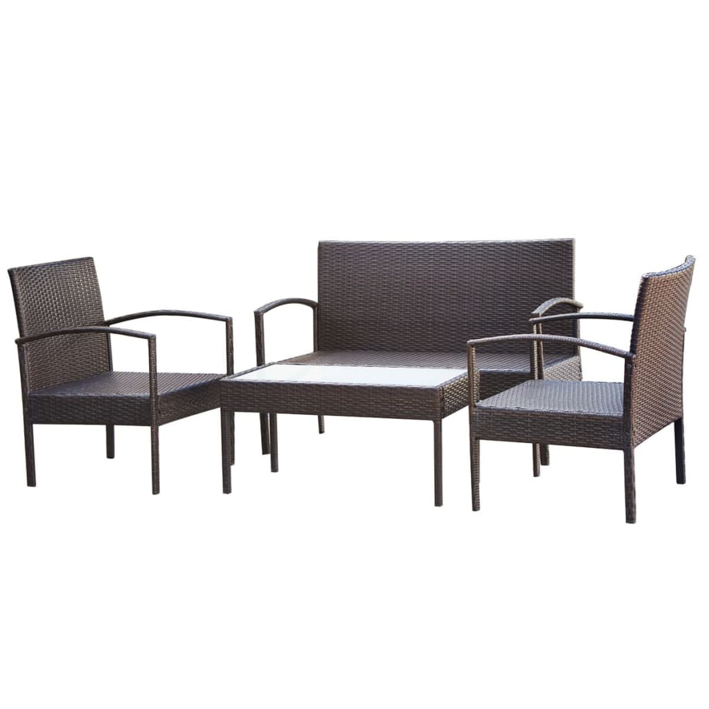 Salon de jardin meuble d'extérieur ensemble de mobilier 4 pièces avec coussins résine tressée marron