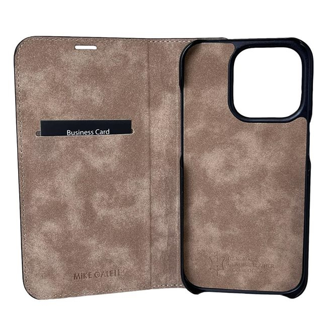 iPhone 15 Pro Max Echtleder Book Case Tasche Flip Cover Hand Made (MARCIP15PROMAX-M04) - Hibiscus
