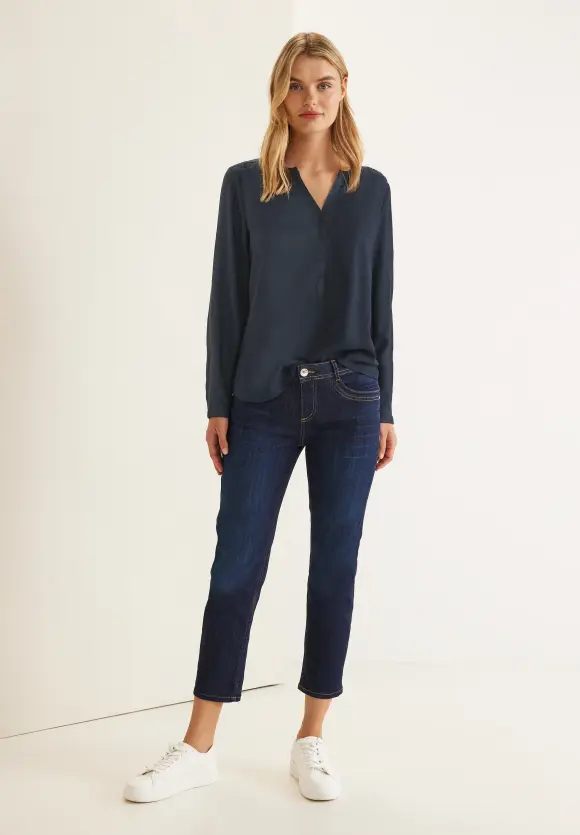 Basic Bluse in Unifarbe - dark blue