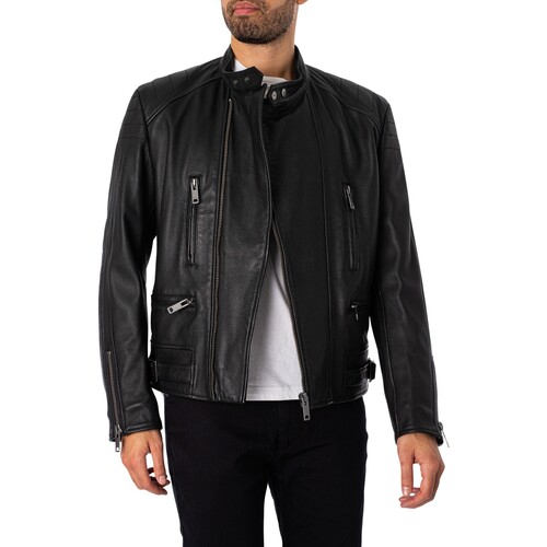 BOSS - Chaqueta De Cuero Lewis Negro