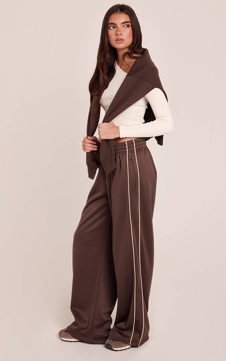 Chocolat Pantalon De Survêtement Tricot Jambe Large À Bandes Latérales
