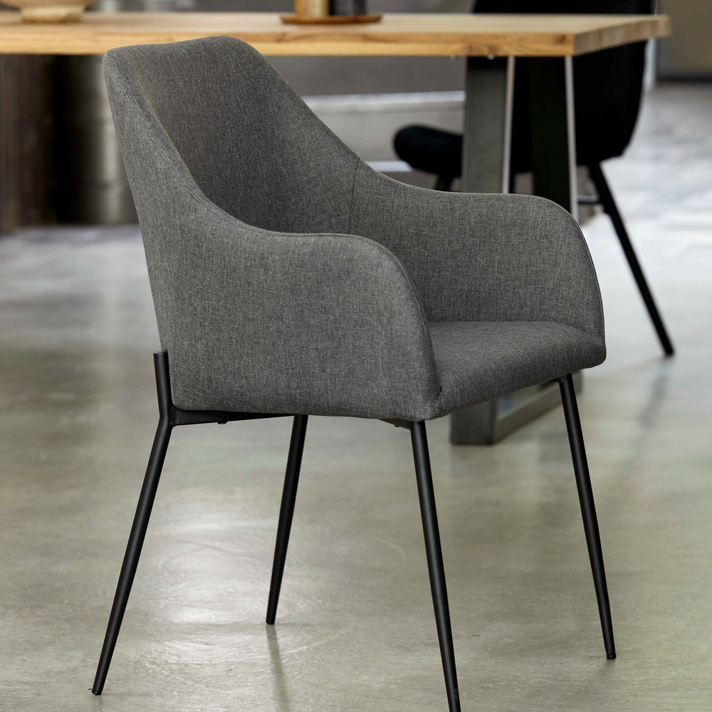 Lot de 2 chaises avec accoudoirs en tissu gris