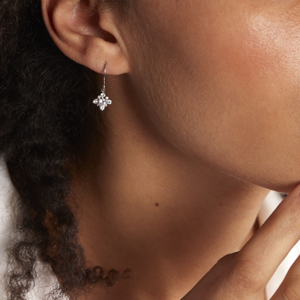 Boucles D'oreilles Pendantes Flocon Argent Blanc Oxyde De Zirconium