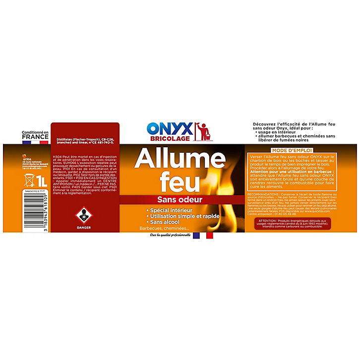 Liquide allume-feu sans alcool Onyx en bouteille capacité 1 L
