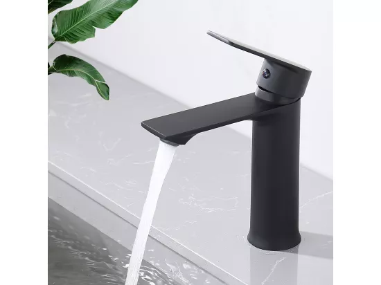 Robinet Salle de Bain Mitigeur Lavabo Noir Mono-trou Robinetterie Lave-mains pour Salle de Bain en Acier Inox Design Elégant