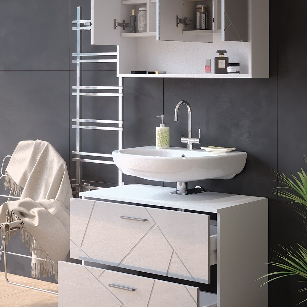 Vicco Badmöbelset Irma Weiß Hochglanz modern 80 cm Badezimmerschrank Badschrank Badezimmermöbel Waschtischunterschrank Spiegelschrank Schranktür Schrankfach Schrankschublade Ablage Aufbewahrung