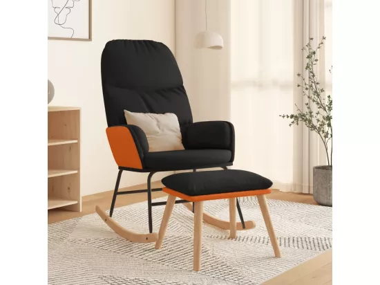 Chaise à bascule avec repose-pied Noir Tissu