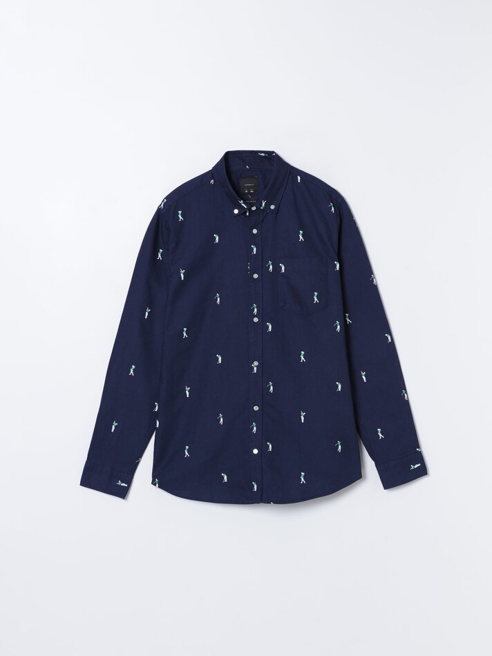 Camisa Oxford com estampa - Azul Marinho