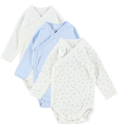 Petit Bateau Wickel Bodys l/ä - 3er-Pack - Weiß/Blau