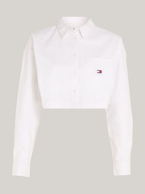 Camisa Oxford Cropped com Detalhe de Emblema