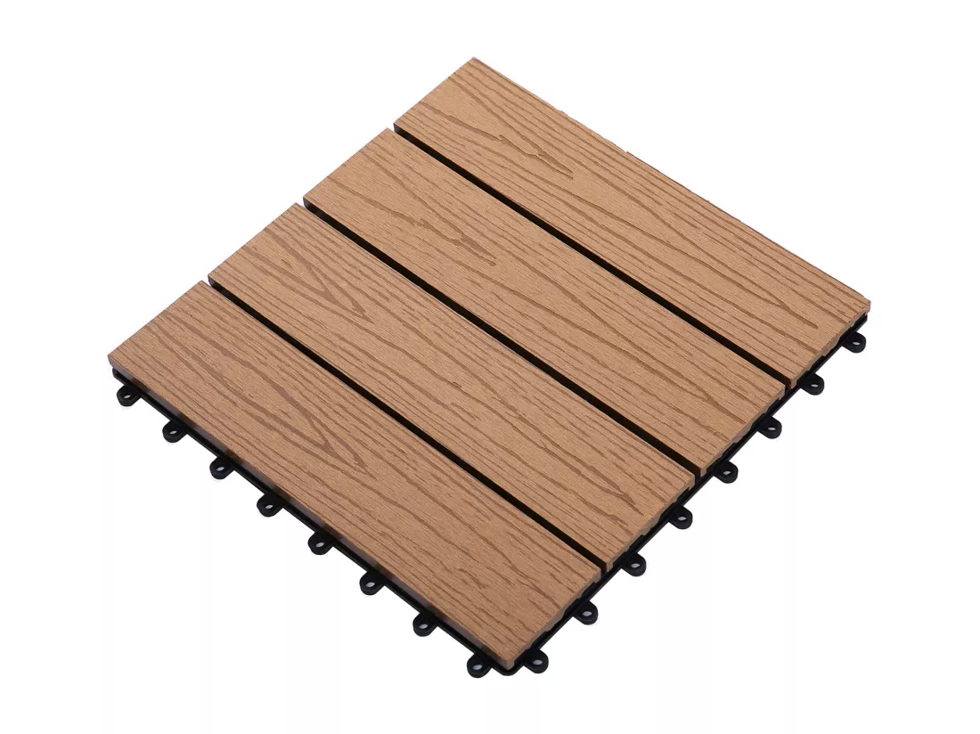 Caillebotis - dalles terrasse - lot de 11 - clipsables, installation très simple - lamelles composite aspect bois de teck