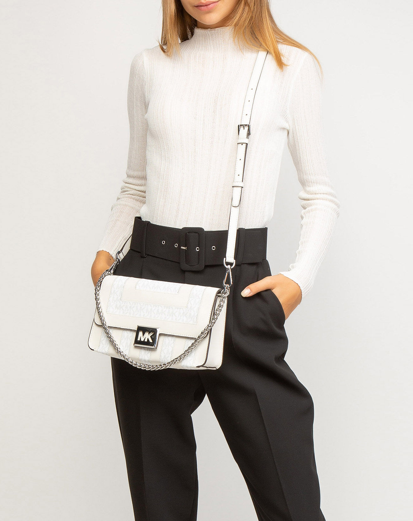 Michael Kors Sac bandoulière en Cuir Sonia blanc brillant - 25x14x7 cm
