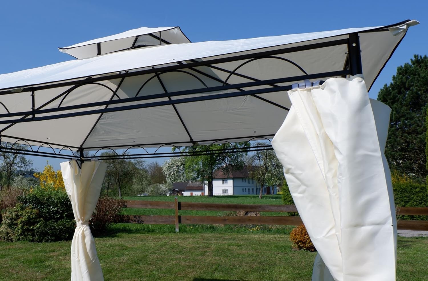 ALEOS. AS-S Garten Pavillon Gartenpavillon 3x3 Meter, Dach 100% WASSERDICHT UV30+ 9m² mit 4 Vorhängen quadratisch