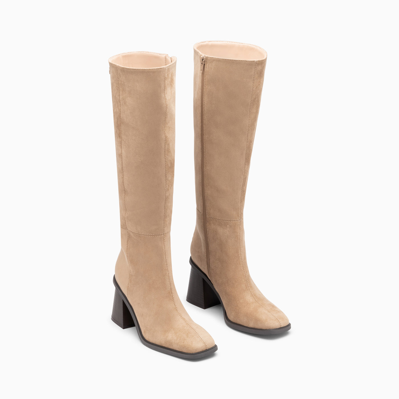 Bottes-Bottes Rita beiges à talon trapèze