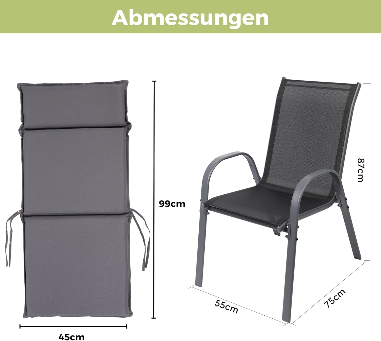 Albatros Gartenstühle 4er Set Kuba mit Sitzauflage – Gartenstühle Stapelbar mit robustem Metallgestell und hoher Belastbarkeit – Bequeme Stapelstühle auch als Terrassenstühle oder Balkonstühle