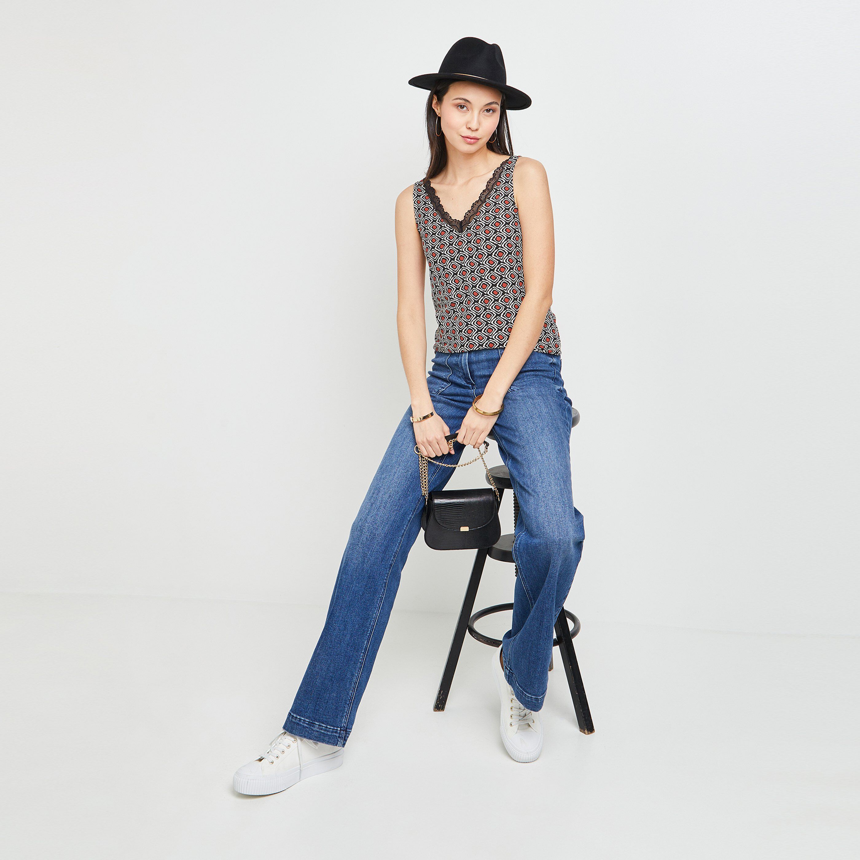 Top imprimé femme - NOIR