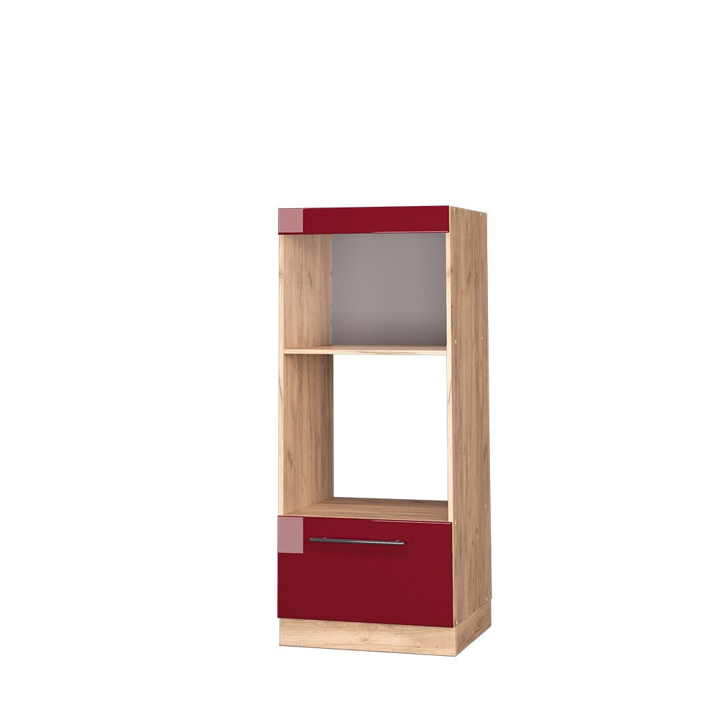 Vicco Mikrowellenumbauschrank Küchenschrank Küchenmöbel Fame-Line Eiche Rot Bordeaux modern 60 cm Küche Einbauküche Blende Schublade Mikrowelle Backofen Küchenzeile Hochglanz