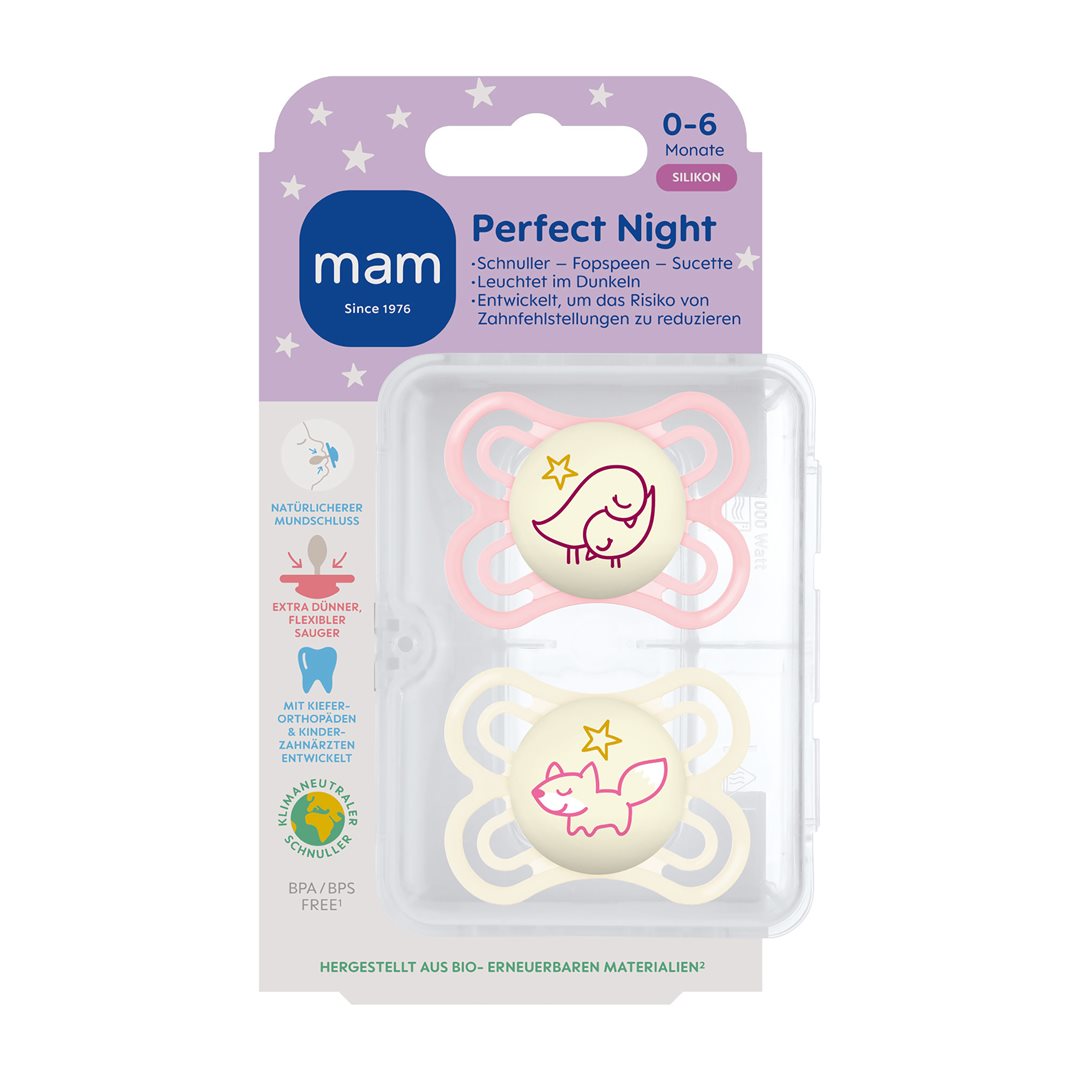 MAM Perfect Night Nuggi<br>2 Stück, Silikon 0-6 Monate