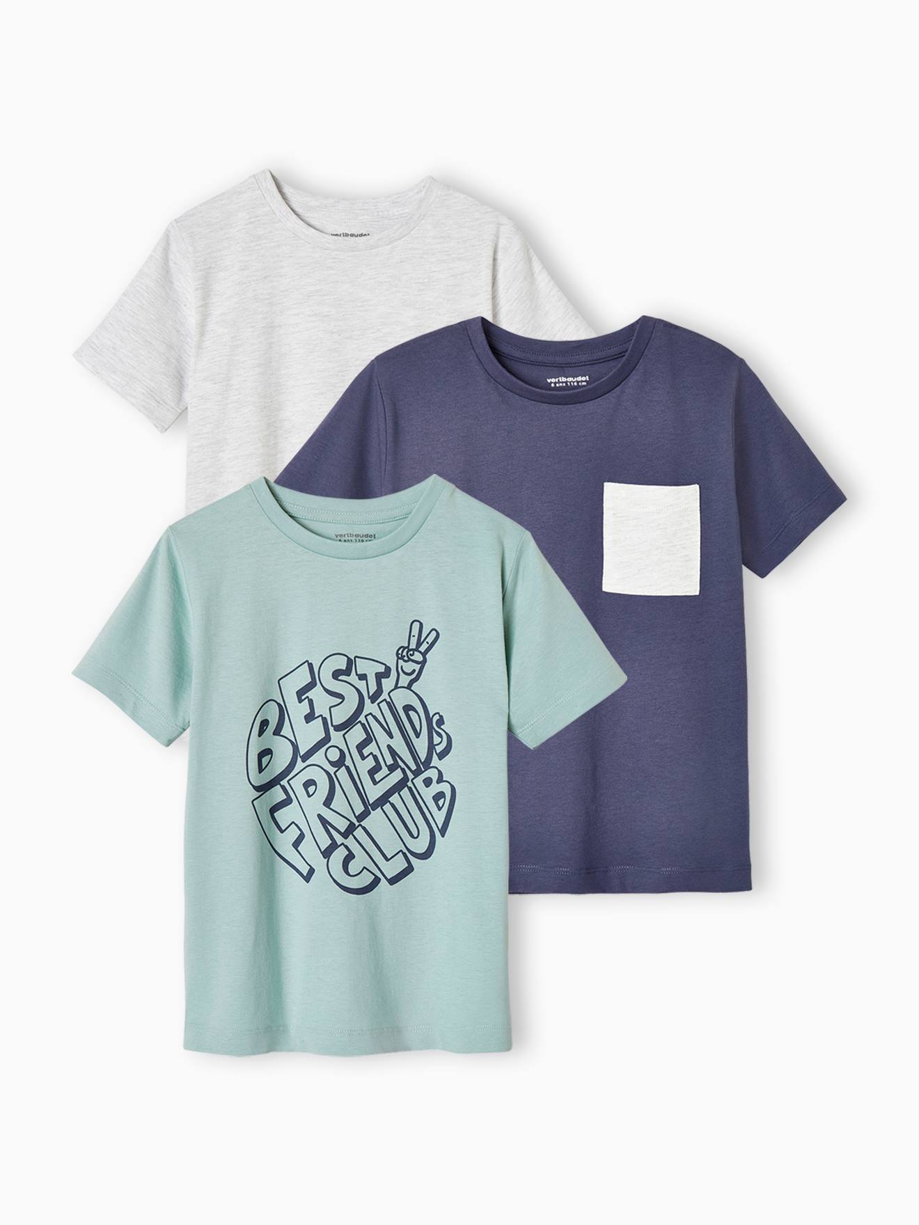 Conjunto com 3 camisetas de manga curta sortidas para meninos, na cor amarela.