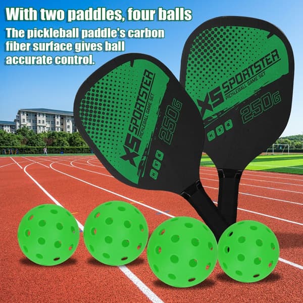 Pickle Ball racketsett Padlesett 2 racketer 4 sylteballer