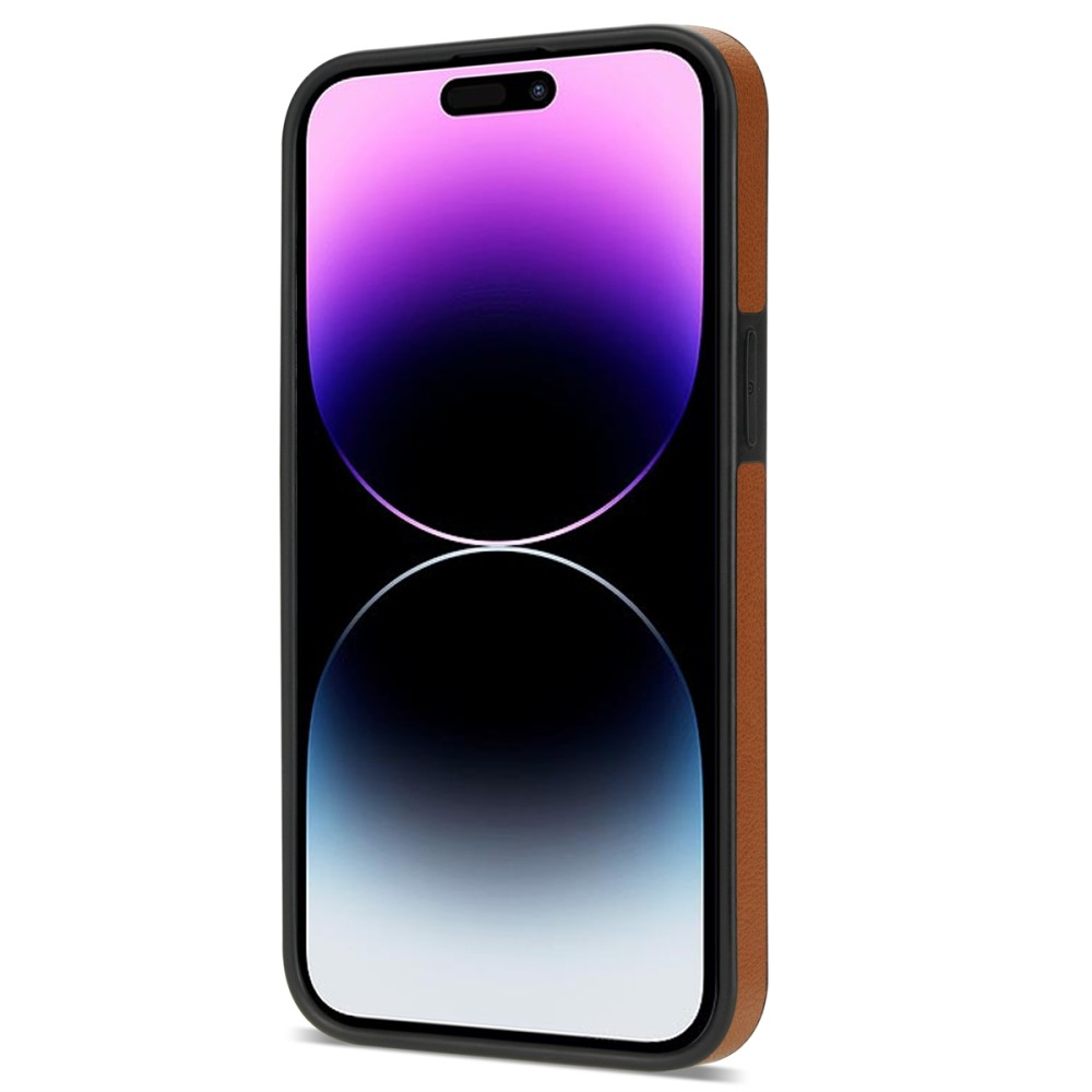 iPhone 15 Hybrid Leder Hardcase Hülle mit Kartenfächer mit Aufsteller (RFID Schutz) - Braun