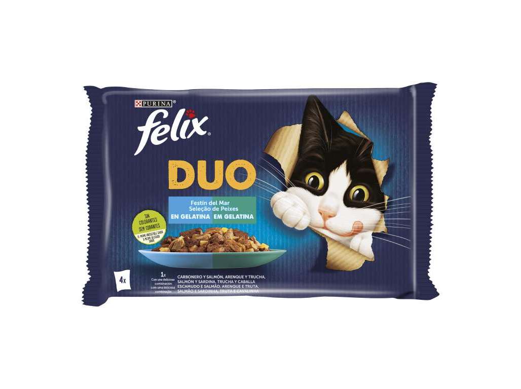COMIDA HÚMIDA PARA GATO FELIX FANTASTIC DUO PEIXES 4X85G